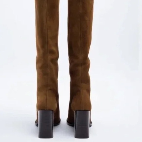 Zara Split Suede Heeled Boots Blogger’s Fav SZ 6 or 26 EU - Picture 4 of 11